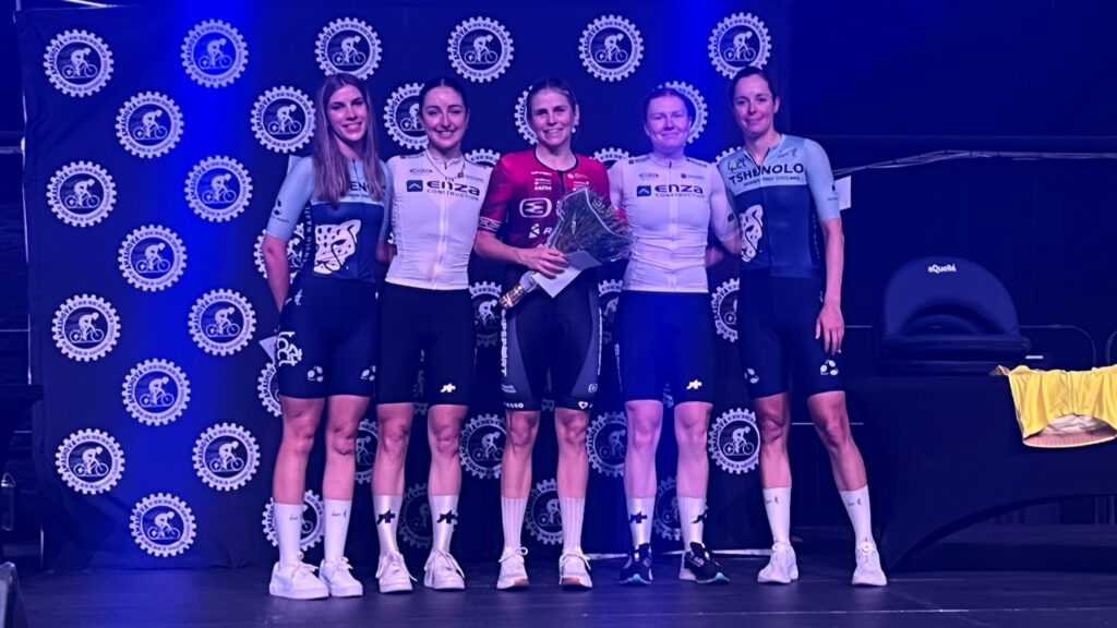 2026 Amashova Criterium Podium l-R Sonica Klopper, Lisa Bone, Sannara Grove, Rachel Seaman, Maddie Le Roux